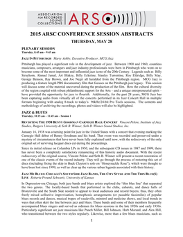 2015 Arsc Conference Session Abstracts