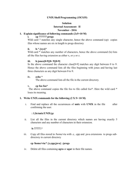 UNIX Shell Programming (15CS35) Solution Internal Assessment