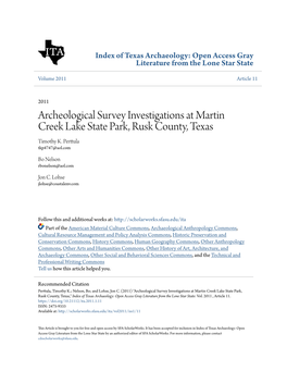 Archeological Survey Investigations at Martin Creek Lake State Park, Rusk County, Texas Timothy K