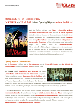 September 2014 IM KELLER Mit Ulrich Seidl Bei Der Opening Night & Weitere Ausblicke!