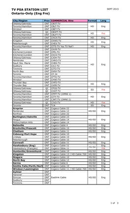 TV PSA STATION LIST Ontario-Only (Eng Fre)