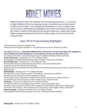 Hdnet Movies June 2014 Program Highlights
