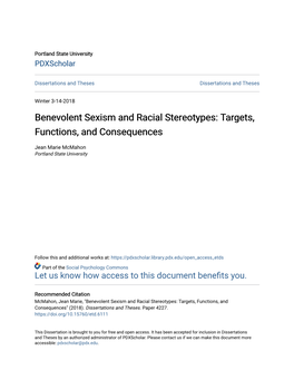 Benevolent Sexism and Racial Stereotypes: Targets, Functions, and Consequences