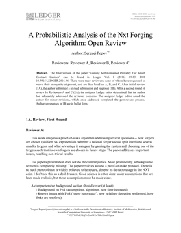 A Probabilistic Analysis of the Nxt Forging Algorithm: Open Review