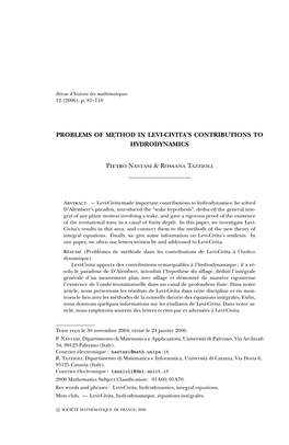 Problems of Method in Levi-Civita's Contributions to Hydrodynamics