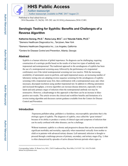 Serologic Testing for Syphilis: Benefits and Challenges of a Reverse Algorithm