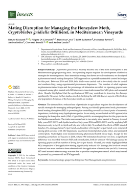 Mating Disruption for Managing the Honeydew Moth, Cryptoblabes Gnidiella (Millière), in Mediterranean Vineyards