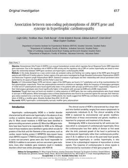 Association Between Non-Coding Polymorphisms of HOPX Gene and Syncope in Hypertrophic Cardiomyopathy