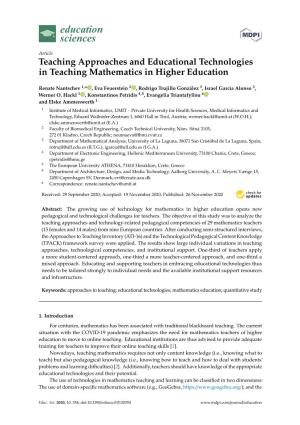 Teaching Approaches and Educational Technologies in Teaching Mathematics in Higher Education