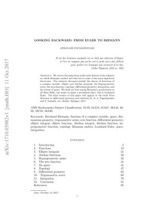 LOOKING BACKWARD: from EULER to RIEMANN 11 at the Age of 24