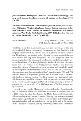 Book Reviews 209 Julian Bowsher. Shakespeare's London Theatreland