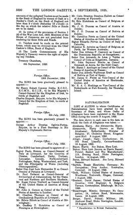5830 the LONDON GAZETTE, 4 SEPTEMBER, 1925. Amounts of the Accepted Tenders Must Be Made Mr