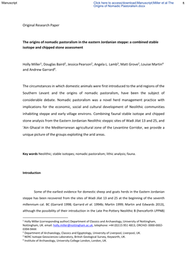 Original Research Paper the Origins of Nomadic Pastoralism in the Eastern Jordanian Steppe