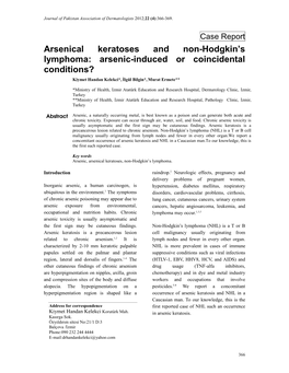 Arsenical Keratoses and Non-Hodgkin's Lymphoma: Arsenic