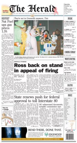 Ross Back on Stand in Appeal of Firing
