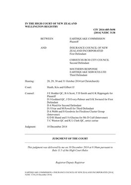 NZHC 3138 BETWEEN EARTHQUAKE COMMISSION Plaintiff