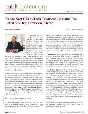 Conde Nast CEO Chuck Townsend Explains the Latest Re-Org: Interview, Memo
