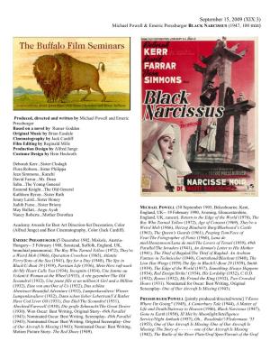 September 15, 2009 (XIX:3) Michael Powell & Emeric Pressburger BLACK NARCISSUS (1947, 100 Min)