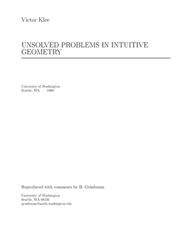 Unsolved Problems in Intuitive Geometry