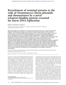 Recruitment of Terminal Protein to the Ends of Streptomyces Linear Plasmids and Chromosomes by a Novel Telomere-Binding Protein Essential for Linear DNA Replication