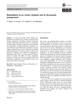 Balantidiasis in an Asiatic Elephant and Its Therapeutic Management
