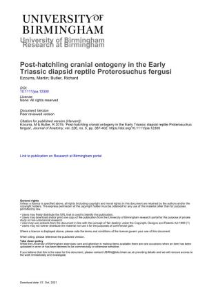 University of Birmingham Post-Hatchling Cranial Ontogeny In