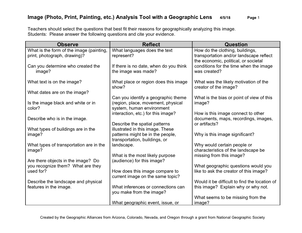 Image (Photo, Print, Painting, Etc.) Analysis Tool with a Geographic Lens 7/15/16 Page 2