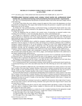 MICHIGAN UNARMED COMBAT REGULATORY ACT (EXCERPT) Act 403 of 2004