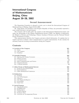 International Congress of Mathematicians, Beijing, August 20-28, 2002, Volume 49, Number 3