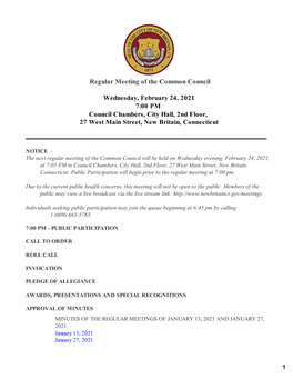 Regular Meeting of the Common Council Wednesday, February 24
