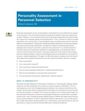 Personality Assessment in Personnel Selection