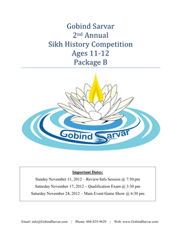 Gobind Sarvar 2Nd Annual Sikh History Competition Ages 11-12 Package B