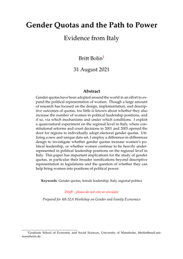 Gender Quotas and the Path to Power: Evidence from Italy