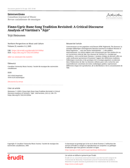 Finno-Ugric Rune Song Tradition Revisited: a Critical Discourse Analysis of Värttinä's "Äijö" Yrjö Heinonen