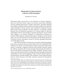 Mennonites in Latin America: a Review of the Literature