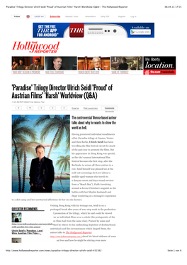 'Paradise' Trilogy Director Ulrich Seidl 'Proud' of Austrian Films' 'Harsh' Worldview (Q&A) - the Hollywood Reporter 08.04.13 17:55