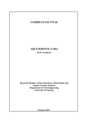 Curriculum Vitae Aikaterini D. Lyra