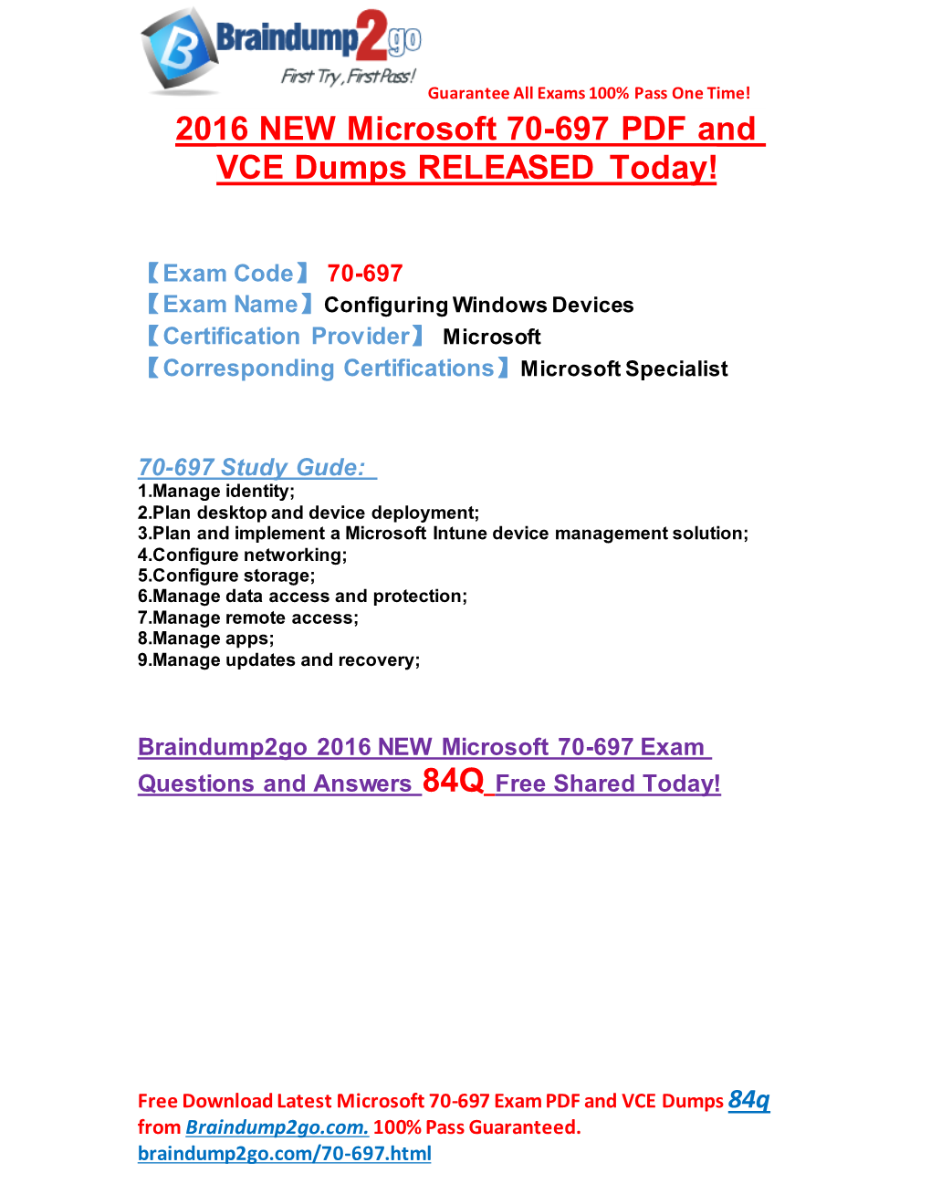 2016 NEW Microsoft 70-697 PDF and VCE Dumps RELEASED Today!