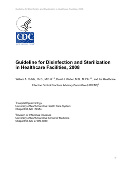 Guideline for Disinfection and Sterilization in Healthcare Facilities, 2008