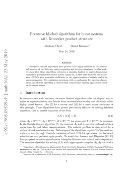 Recursive Blocked Algorithms for Linear Systems with Kronecker