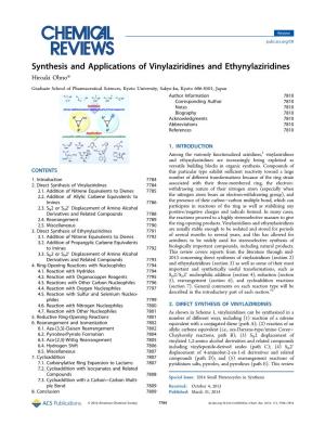 Synthesis and Applications of Vinylaziridines and Ethynylaziridines Hiroaki Ohno*