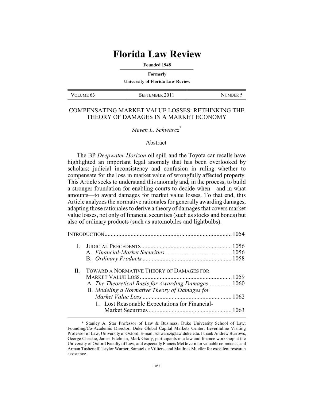 Compensating Market Value Losses: Rethinking the Theory of Damages in a Market Economy