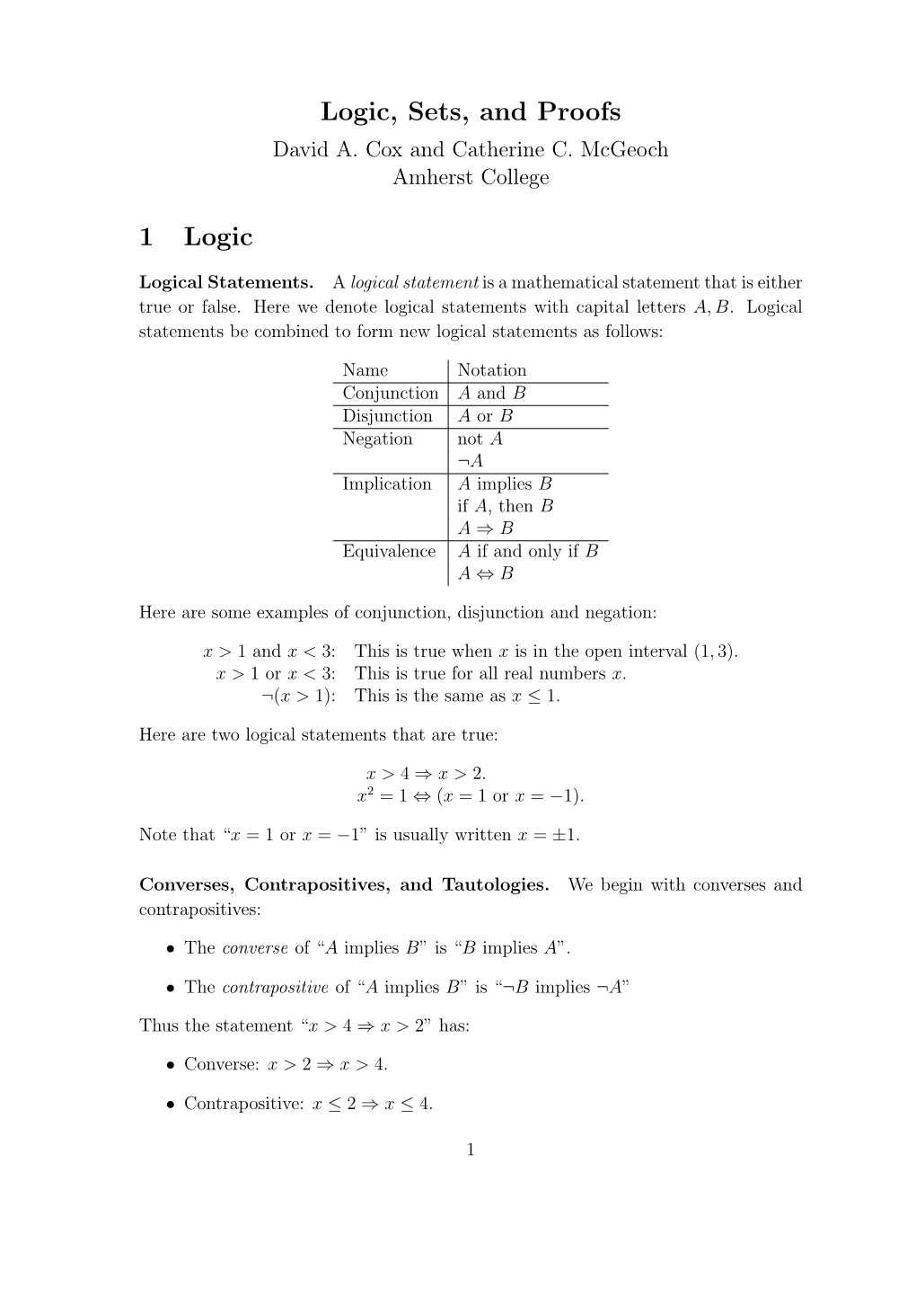 Logic, Sets, and Proofs David A