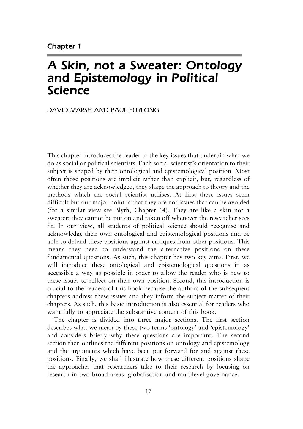 Ontology and Epistemology in Political Science