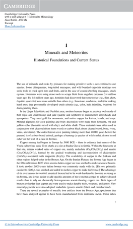 Minerals and Meteorites Historical Foundations and Current Status