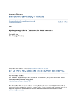 Hydrogeology of the Cascade-Ulm Area Montana