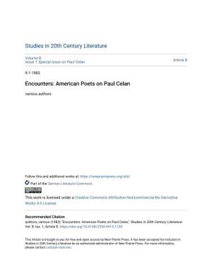 American Poets on Paul Celan Various Authors