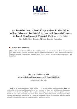 An Introduction to Food Cooperatives in the Bekaa Valley, Lebanon
