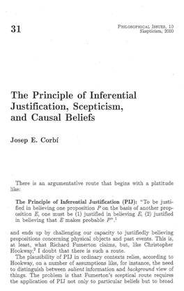 The Principle of Inferential Justification, Scepticism, and Causal Beliefs Corbf, Josep E Paginas: 377