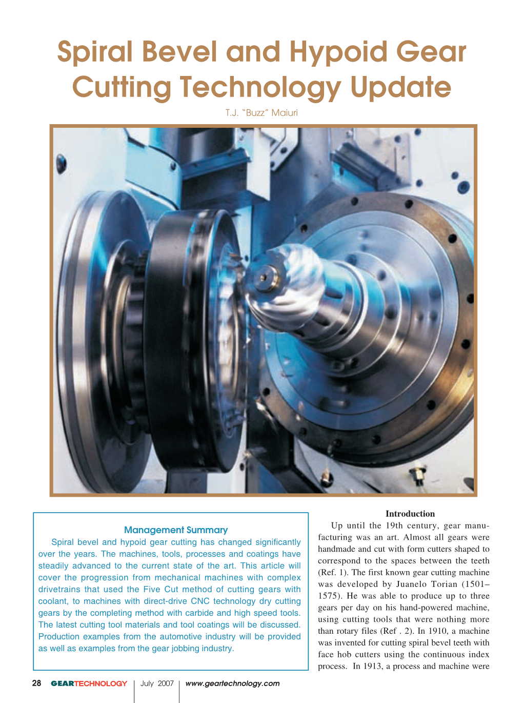 Spiral Bevel and Hypoid Gear Cutting Technology Update T.J